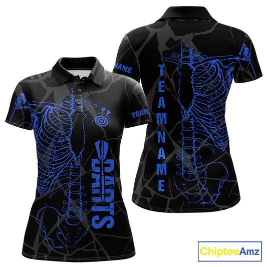 Black And Blue Funny Skeleton Darts Polo & 1/4 Zip Custom Darts Shirt For Women Darts Team Jersey TDM7351