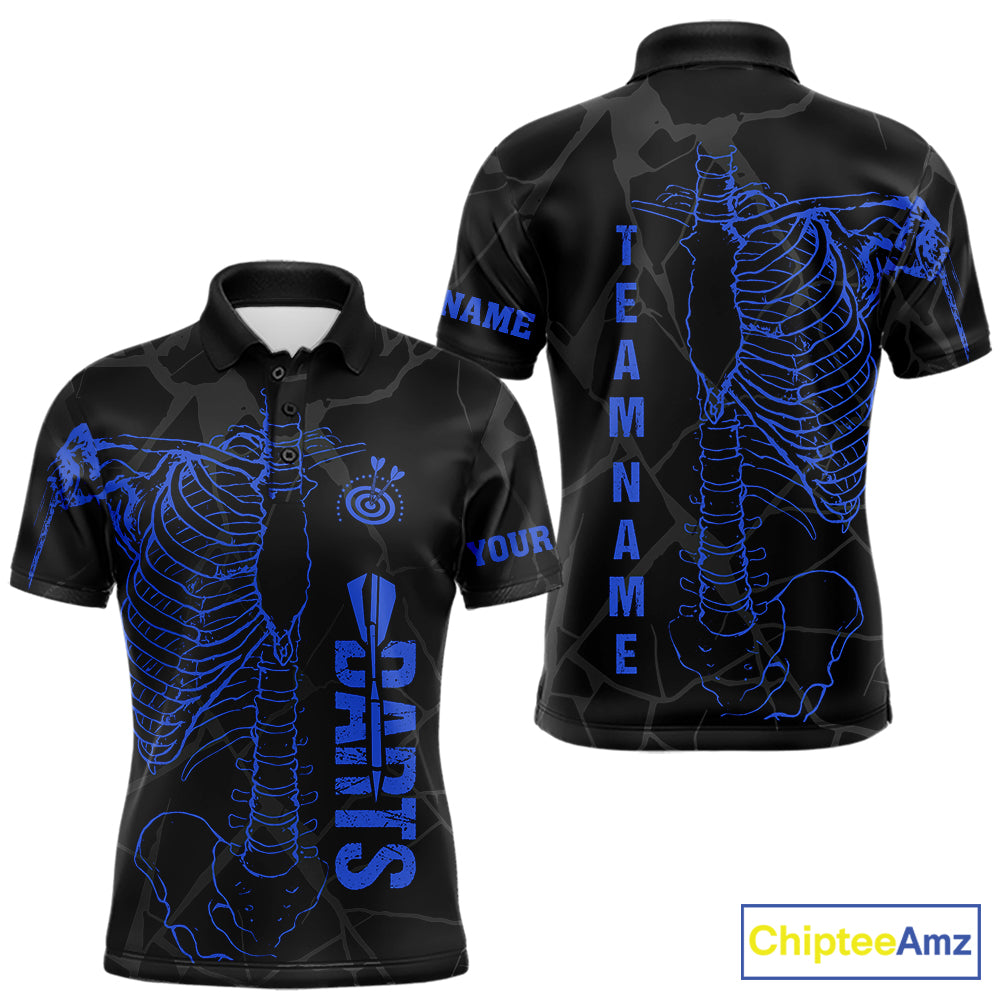 Black And Blue Funny Skeleton Darts Polo & 1/4 Zip Custom Darts Shirt For Men Darts Team Jersey TDM7351