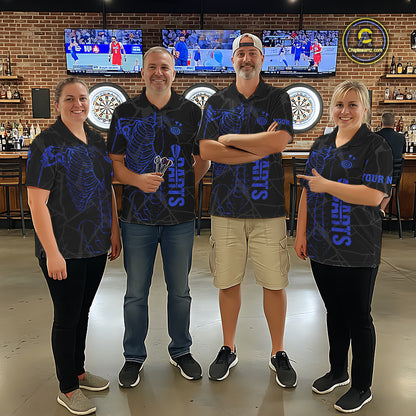 Black And Blue Funny Skeleton Darts Polo & 1/4 Zip Custom Darts Shirt For Women Darts Team Jersey TDM7351