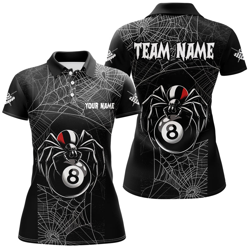 Funny Spider Web 8 Ball Pool Black Billiard Shirts For Women Custom Spider Billiard Halloween Shirts TDM2587