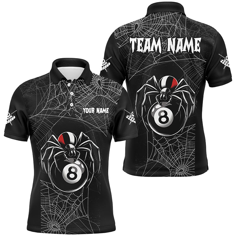 Funny Spider Web 8 Ball Pool Black Billiard Shirts For Men Custom Spider Billiard Halloween Shirts TDM2587