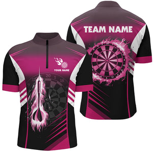 Personalized Darts Fire Arrow Men Dart Polo Shirts Custom Flame Dart Shirt Darts Jersey | Pink TDM2592