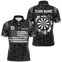 Load image into Gallery viewer, Personalized Black White Retro US Flag Patriotic Men Dart Shirts, Crack Pattern Grunge Dart Jerseys TDM2596