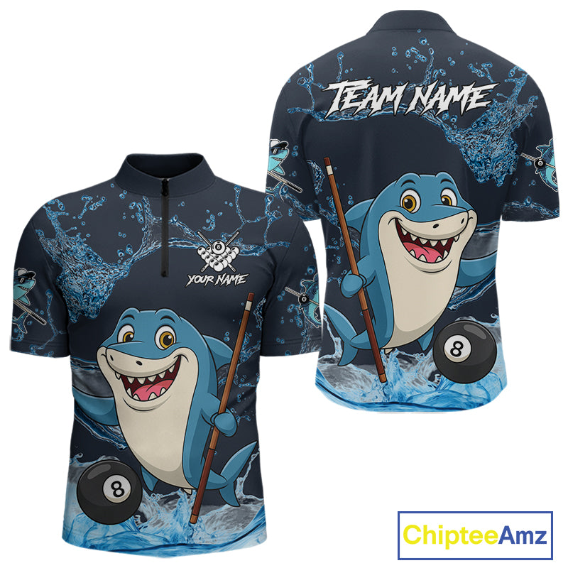 Blue Funny Shark 8 Ball Pool Billiard Shirt For Men Custom Billiard Team Jersey Polo & 1/4 Zip TDM4871