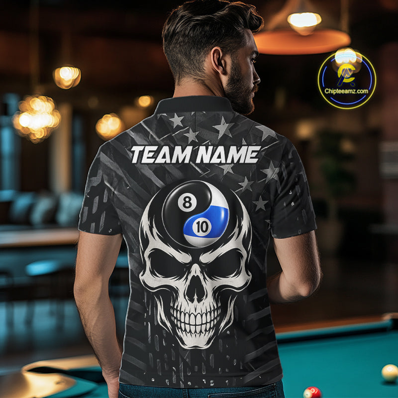 Black US Flag 8 Ball & 10 Ball Yin-Yang Skull Billiard Shirts For Men Custom Pool Team Jersey TDM7661