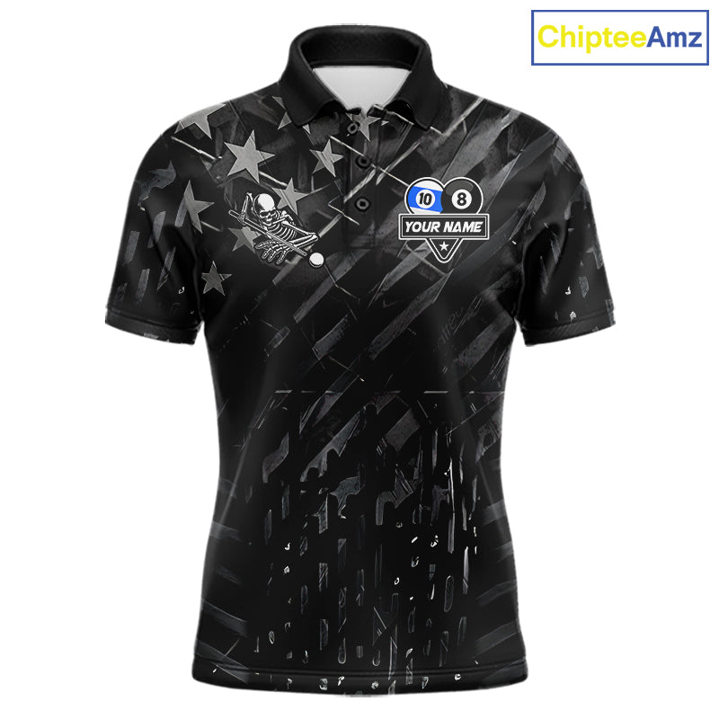 Black US Flag 8 Ball & 10 Ball Yin-Yang Skull Billiard Shirts For Men Custom Pool Team Jersey TDM7661