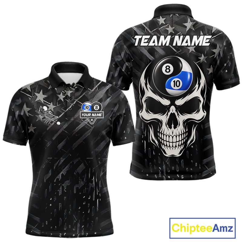 Black US Flag 8 Ball & 10 Ball Yin-Yang Skull Billiard Shirts For Men Custom Pool Team Jersey TDM7661