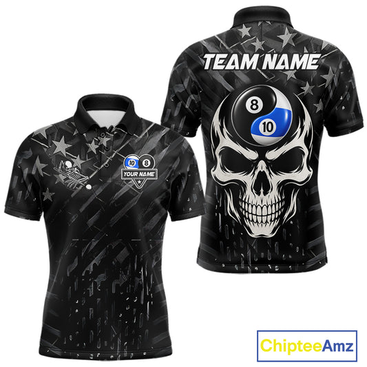 Black US Flag 8 Ball & 10 Ball Yin-Yang Skull Billiard Shirts For Men Custom Pool Team Jersey TDM7661