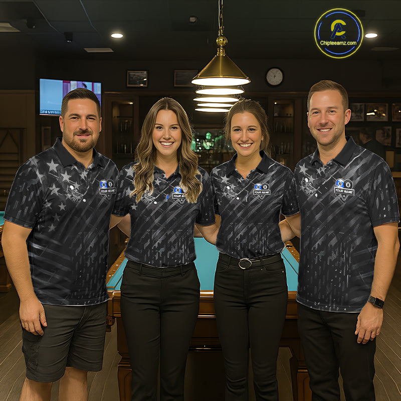 Black US Flag 8 Ball & 10 Ball Yin-Yang Skull Billiard Shirts For Men Custom Pool Team Jersey TDM7661