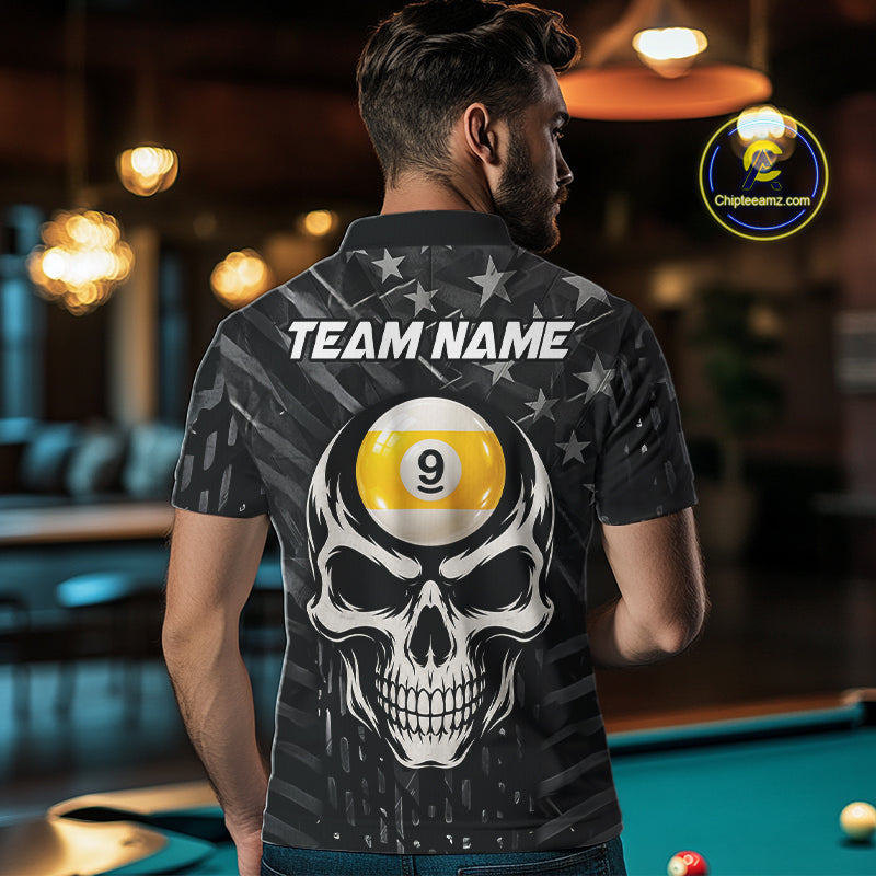 Black US Flag 9 Ball Billiard Pool Shirts For Men Custom Billiard League Team Jersey Polo, 1/4 Zip TDM7662