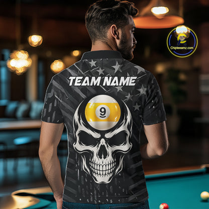Black US Flag 9 Ball Billiard Pool Shirts For Men Custom Billiard League Team Jersey Polo, 1/4 Zip TDM7662