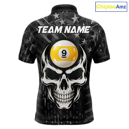 Black US Flag 9 Ball Billiard Pool Shirts For Men Custom Billiard League Team Jersey Polo, 1/4 Zip TDM7662