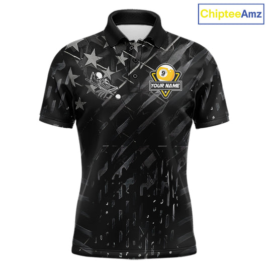 Black US Flag 9 Ball Billiard Pool Shirts For Men Custom Billiard League Team Jersey Polo, 1/4 Zip TDM7662
