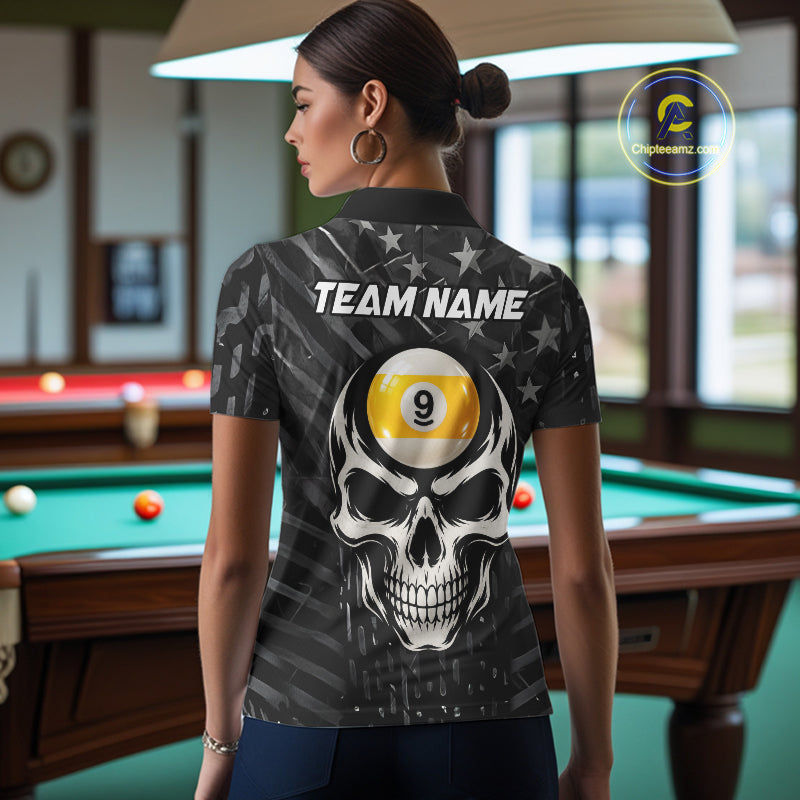 Black US Flag 9 Ball Billiard Pool Shirts For Women Custom Billiard League Team Jersey Polo, 1/4 Zip TDM7662