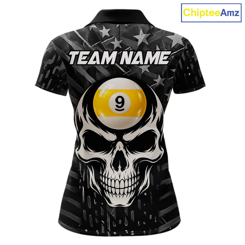 Black US Flag 9 Ball Billiard Pool Shirts For Women Custom Billiard League Team Jersey Polo, 1/4 Zip TDM7662