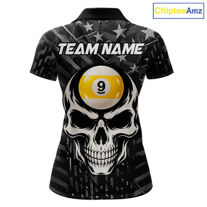 Black US Flag 9 Ball Billiard Pool Shirts For Women Custom Billiard League Team Jersey Polo, 1/4 Zip TDM7662