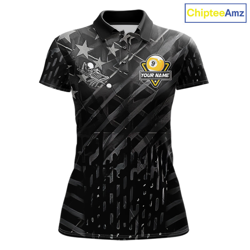 Black US Flag 9 Ball Billiard Pool Shirts For Women Custom Billiard League Team Jersey Polo, 1/4 Zip TDM7662