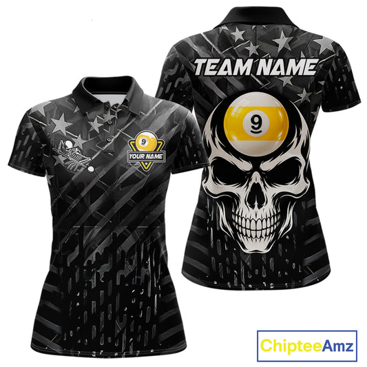 Black US Flag 9 Ball Billiard Pool Shirts For Women Custom Billiard League Team Jersey Polo, 1/4 Zip TDM7662