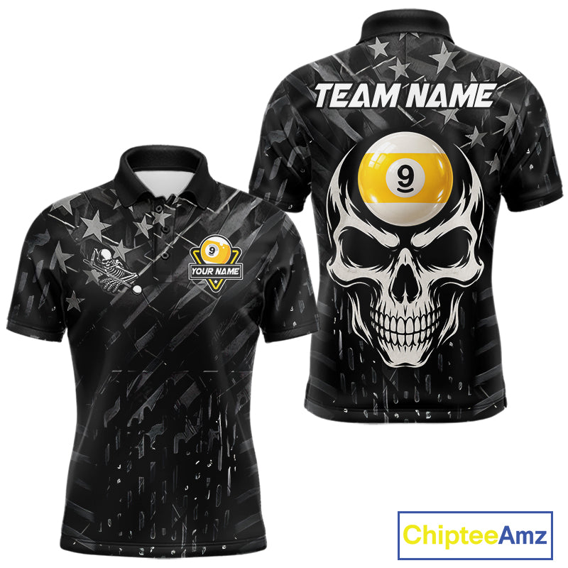 Black US Flag 9 Ball Billiard Pool Shirts For Men Custom Billiard League Team Jersey Polo, 1/4 Zip TDM7662