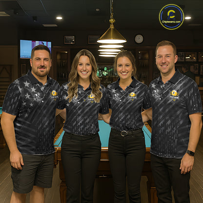 Black US Flag 9 Ball Billiard Pool Shirts For Men Custom Billiard League Team Jersey Polo, 1/4 Zip TDM7662