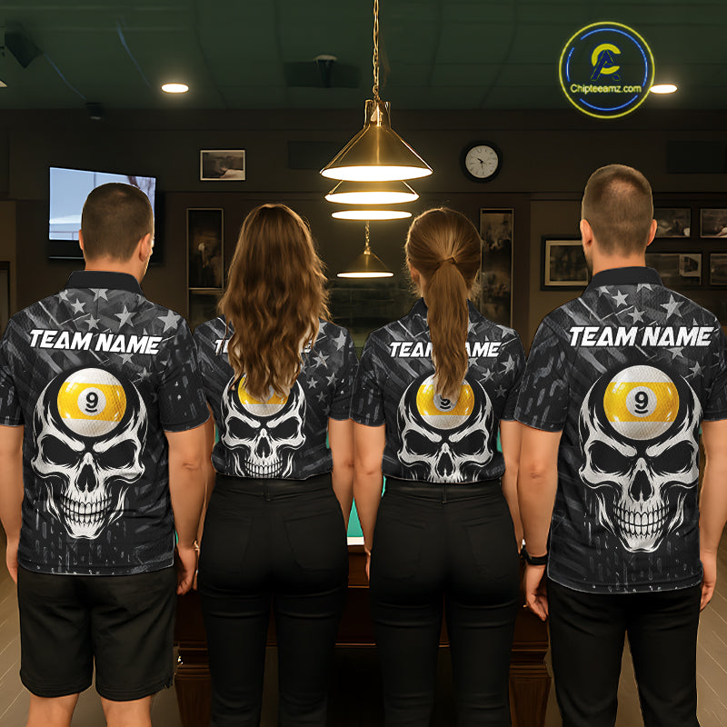 Black US Flag 9 Ball Billiard Pool Shirts For Men Custom Billiard League Team Jersey Polo, 1/4 Zip TDM7662