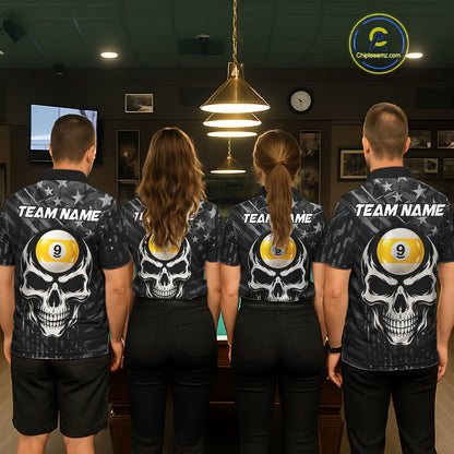 Black US Flag 9 Ball Billiard Pool Shirts For Men Custom Billiard League Team Jersey Polo, 1/4 Zip TDM7662
