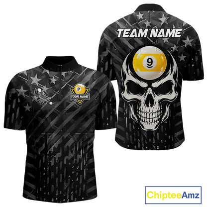 Black US Flag 9 Ball Billiard Pool Shirts For Men Custom Billiard League Team Jersey Polo, 1/4 Zip TDM7662