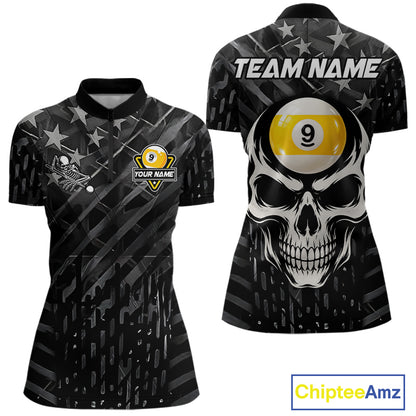 Black US Flag 9 Ball Billiard Pool Shirts For Women Custom Billiard League Team Jersey Polo, 1/4 Zip TDM7662
