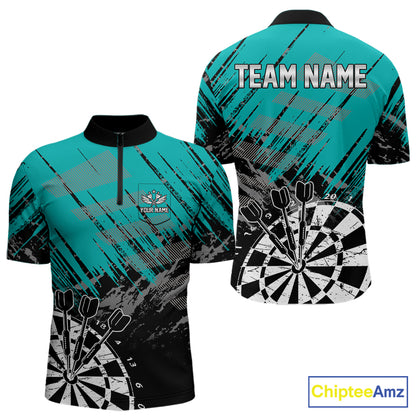 Teal Black Grunge Darts Shirt For Men Custom Dart Jersey With Pocket Option TDM7663