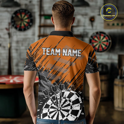 Orange Black Grunge Darts Shirt For Men Custom Dart Jersey With Pocket Option TDM7664