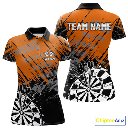 Orange Black Grunge Darts Shirt For Women Custom Dart Jersey With Pocket Option TDM7664