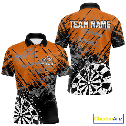 Orange Black Grunge Darts Shirt For Men Custom Dart Jersey With Pocket Option TDM7664