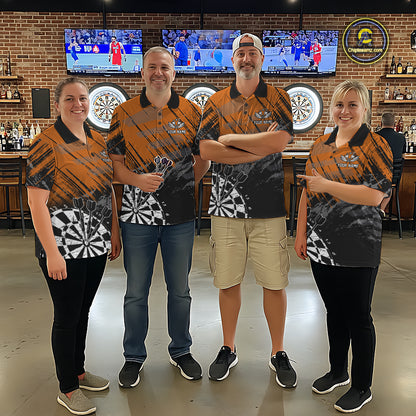Orange Black Grunge Darts Shirt For Men Custom Dart Jersey With Pocket Option TDM7664