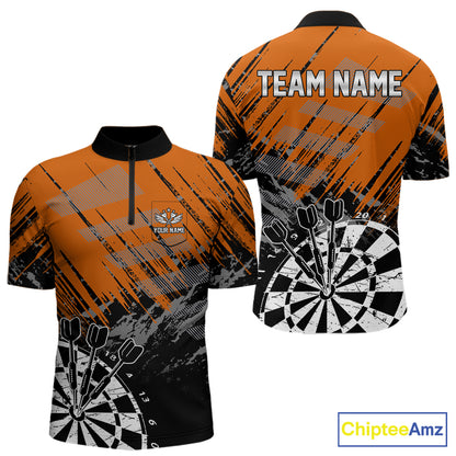Orange Black Grunge Darts Shirt For Men Custom Dart Jersey With Pocket Option TDM7664