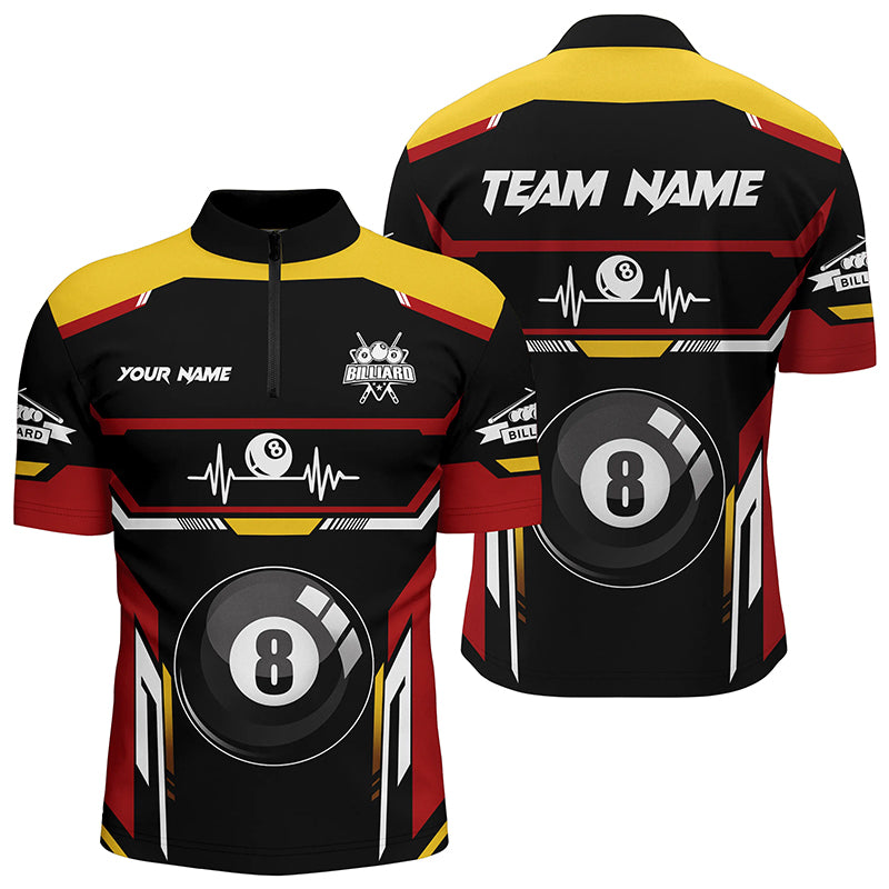 8 Ball Pool Heartbeat Billiard Men Quarter-Zip Shirts Custom Name Billiard Jerseys Shirts TDM0424