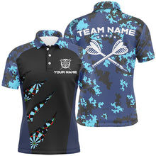 Load image into Gallery viewer, Blue Camo Darts Polo &amp; Quarter Zip Shirt Custom Camouflage Dart Shirts For Men Darts Team Jerseys TDM2840