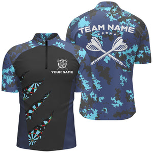 Blue Camo Darts Polo & Quarter Zip Shirt Custom Camouflage Dart Shirts For Men Darts Team Jerseys TDM2840