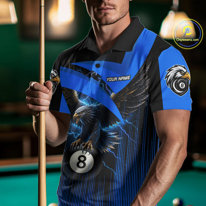 Black And Blue 8 Ball Pool Eagle Lightning Billiard Shirts For Men Custom Billiard Team Jersey TDM7981