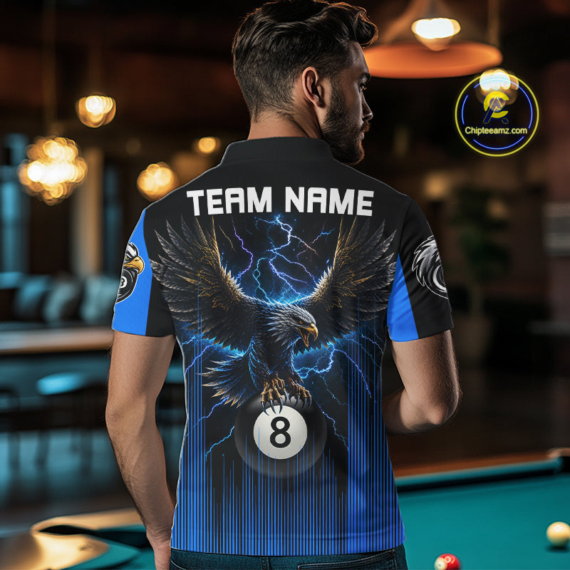 Black And Blue 8 Ball Pool Eagle Lightning Billiard Shirts For Men Custom Billiard Team Jersey TDM7981