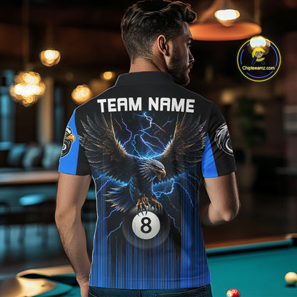 Black And Blue 8 Ball Pool Eagle Lightning Billiard Shirts For Men Custom Billiard Team Jersey TDM7981