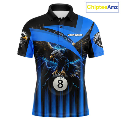 Black And Blue 8 Ball Pool Eagle Lightning Billiard Shirts For Men Custom Billiard Team Jersey TDM7981