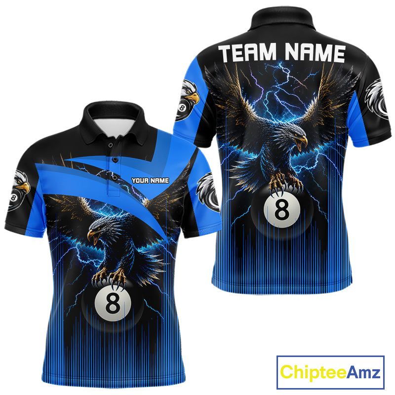 Black And Blue 8 Ball Pool Eagle Lightning Billiard Shirts For Men Custom Billiard Team Jersey TDM7981