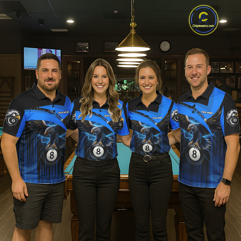 Black And Blue 8 Ball Pool Eagle Lightning Billiard Shirts For Men Custom Billiard Team Jersey TDM7981