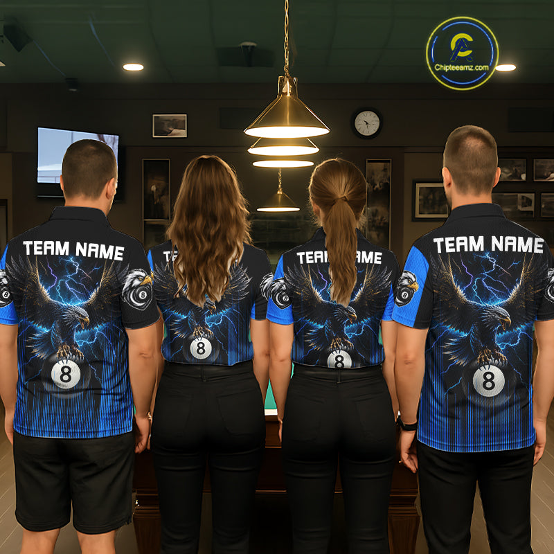 Black And Blue 8 Ball Pool Eagle Lightning Billiard Shirts For Men Custom Billiard Team Jersey TDM7981