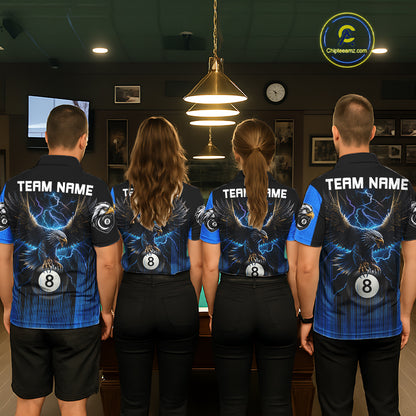 Black And Blue 8 Ball Pool Eagle Lightning Billiard Shirts For Men Custom Billiard Team Jersey TDM7981
