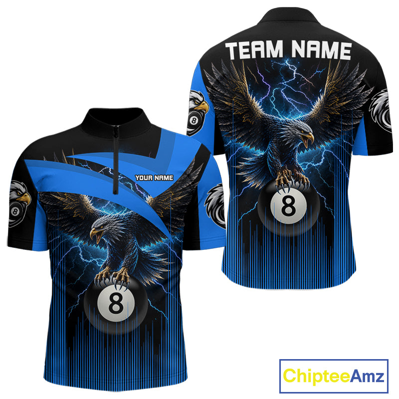 Black And Blue 8 Ball Pool Eagle Lightning Billiard Shirts For Men Custom Billiard Team Jersey TDM7981