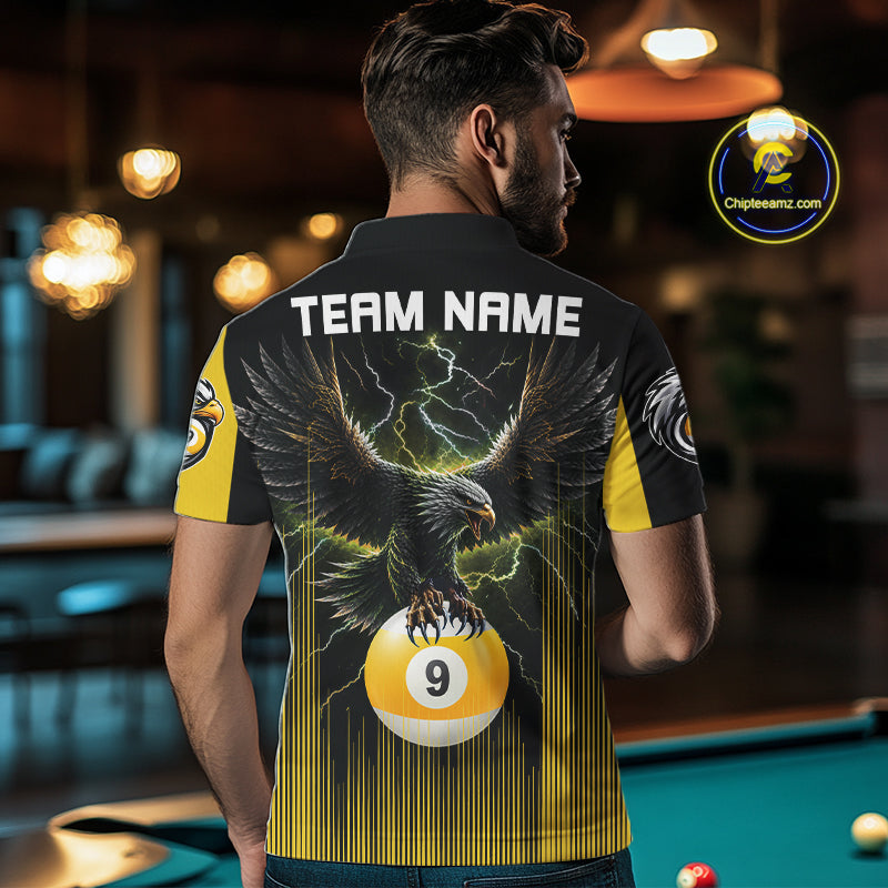 Yellow And Black 9 Ball Pool Eagle Lightning Billiard Shirts For Men Custom Billiard Team Jersey TDM7982
