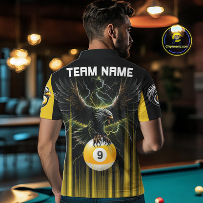 Yellow And Black 9 Ball Pool Eagle Lightning Billiard Shirts For Men Custom Billiard Team Jersey TDM7982