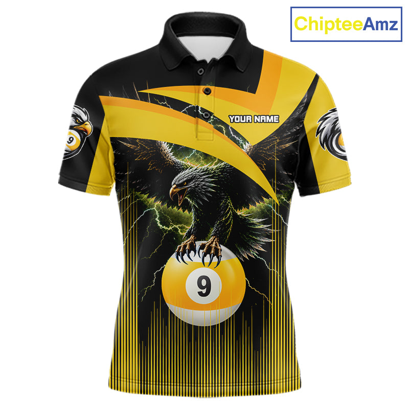 Yellow And Black 9 Ball Pool Eagle Lightning Billiard Shirts For Men Custom Billiard Team Jersey TDM7982