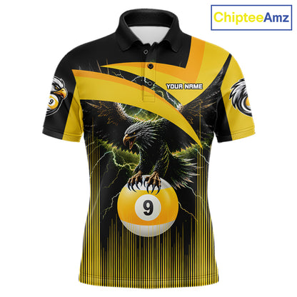 Yellow And Black 9 Ball Pool Eagle Lightning Billiard Shirts For Men Custom Billiard Team Jersey TDM7982